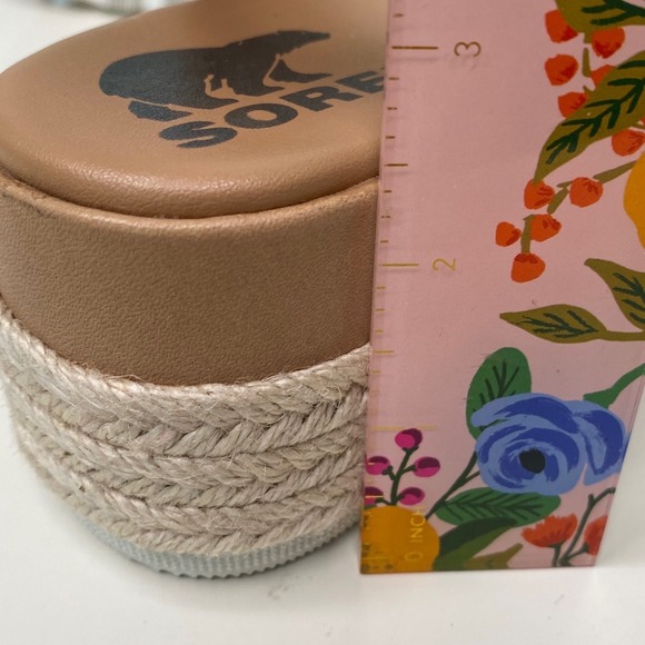 Sorel Cameron Flatform Leather Espadrille Sandals Tan Leather Hook & Loop Size 8 - Picture 10 of 11